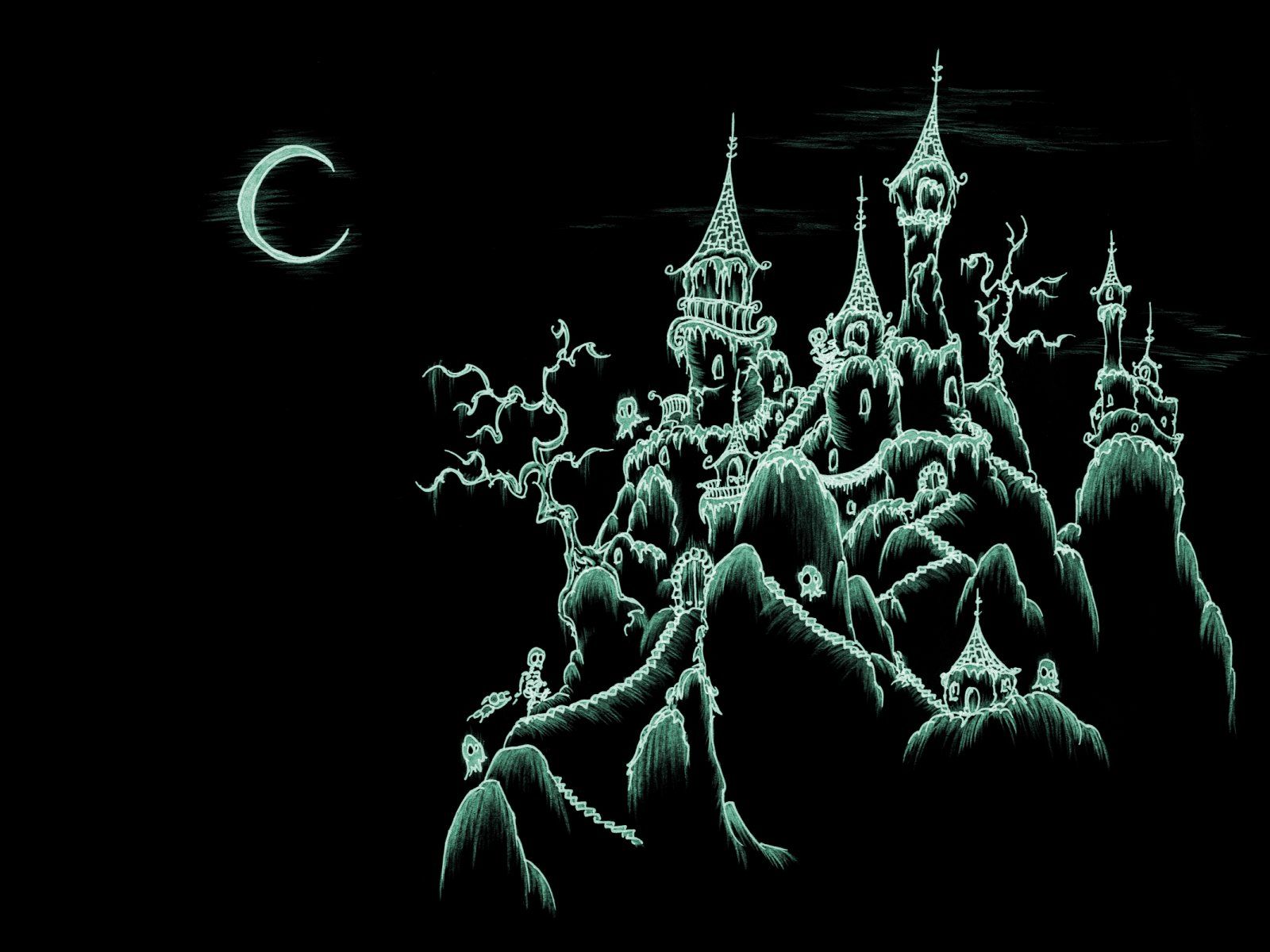 halloween castle screen background 1600