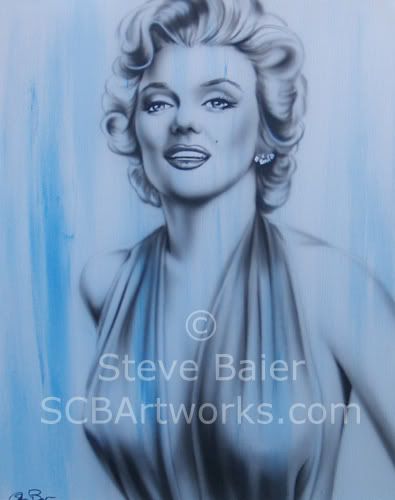 New Marilyn Monroe Painting Black White Blue Translucent Glamour Smile 