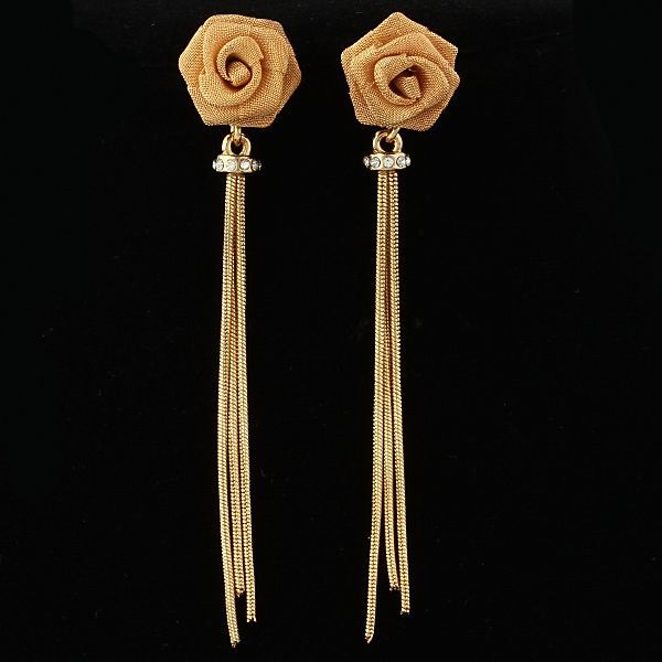 ARINNA Swarovski Clear Crystal Golden Rose GP Earrings