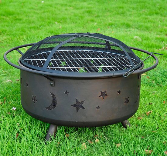   Fire Pit Bonfire BBQ Grill Backyard Garden Patio w/ Stand Moon & Star