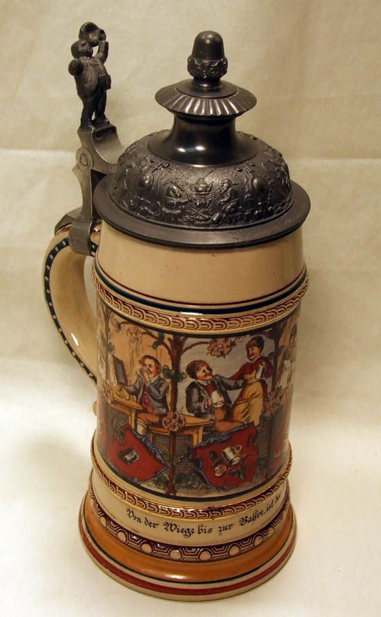 VINTAGE GERMAN STEIN MERKELBACK WICK LIDDED W/ MAN ON HANDLE