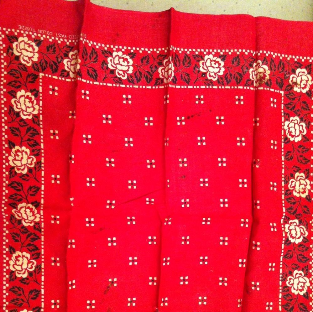 Vintage Red Black White Bandana Tuside Roses