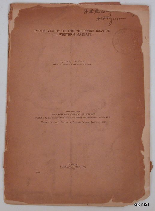 1909 Maps Philippines Western Masbate Ferguson Signed