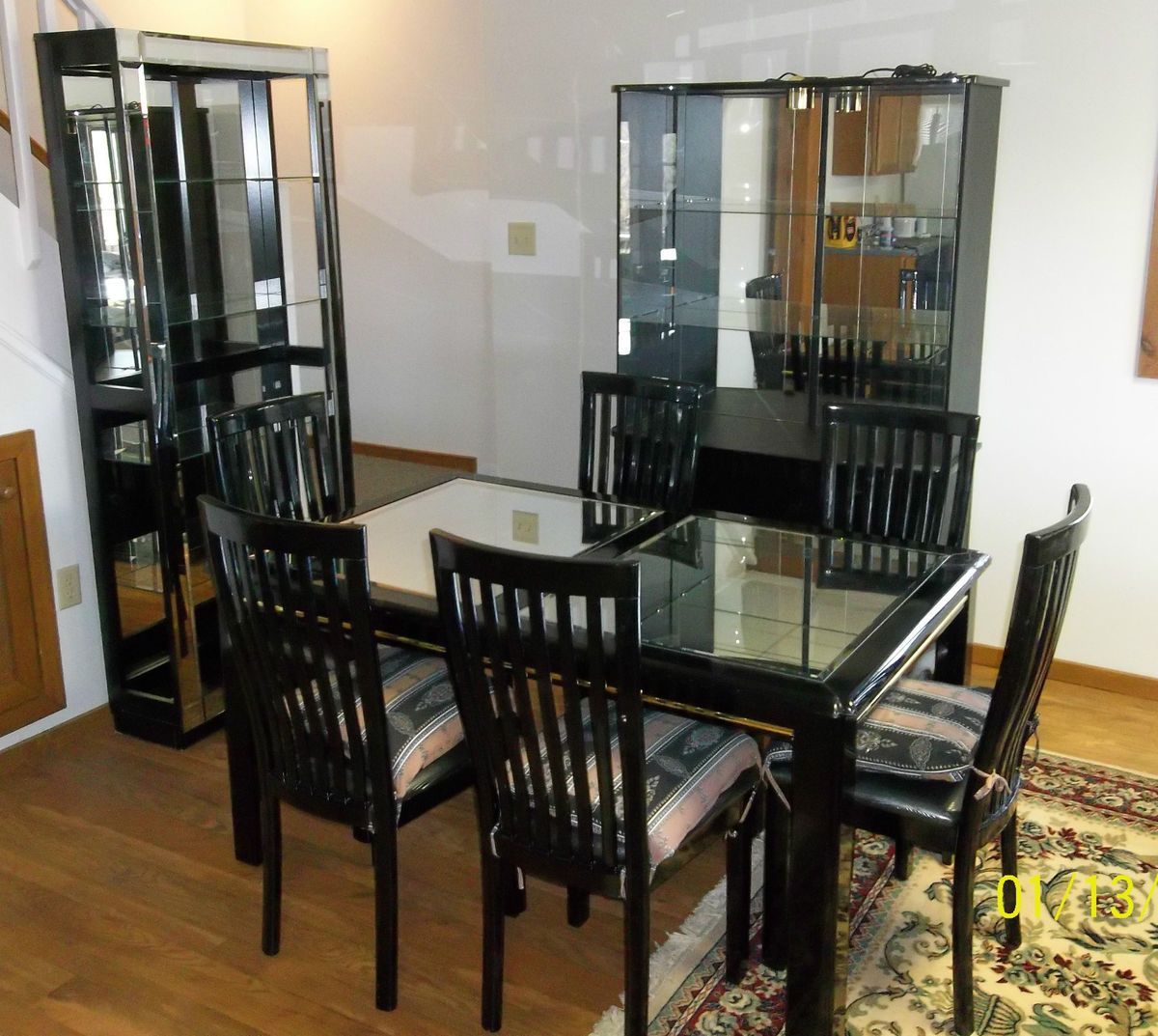 Black Lacquer Dining Room Set Table 6 Chairs Hutch Display Curio On Popscreen