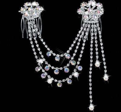 WEDDING BRIDAL bridesmaid AB CRYSTAL RHINESTONE HAIR PINS COMB ZA728