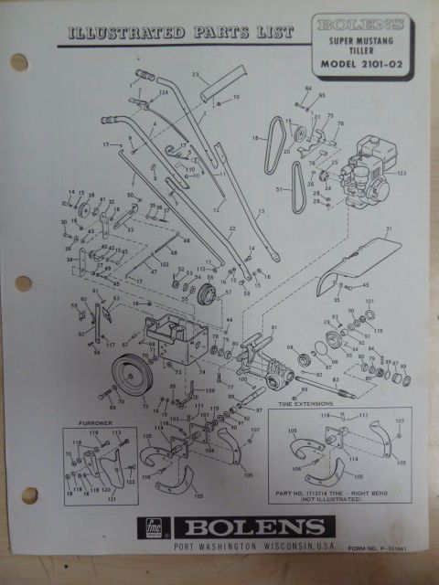 FMC BOLENS SUPER MUSTANG TILLER 2101 02 ILLUSTRATED PARTS LIST MANUAL