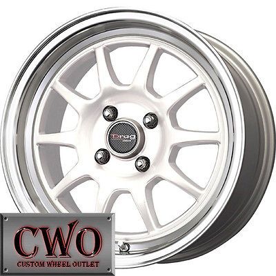 15 White Drag DR 16 Wheels Rims 4x100 4 Lug Civic Mini Miata Cobalt XB 