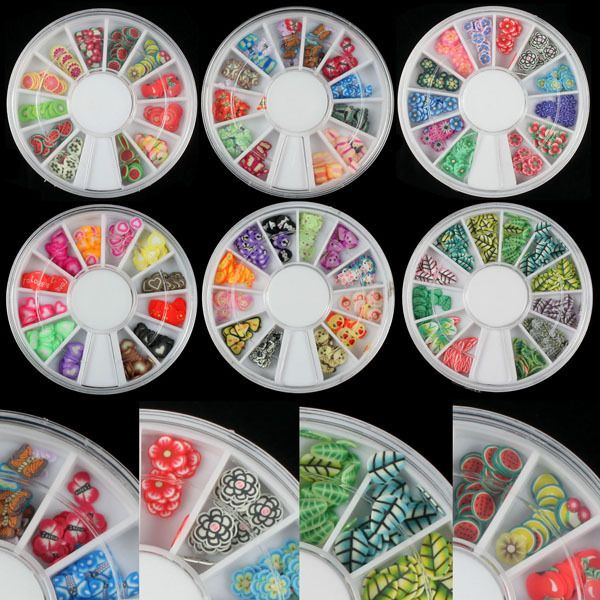 Fast Ship Lots 6 Wheel Slice Nail Art Tips Flower Butterfly Decoration 