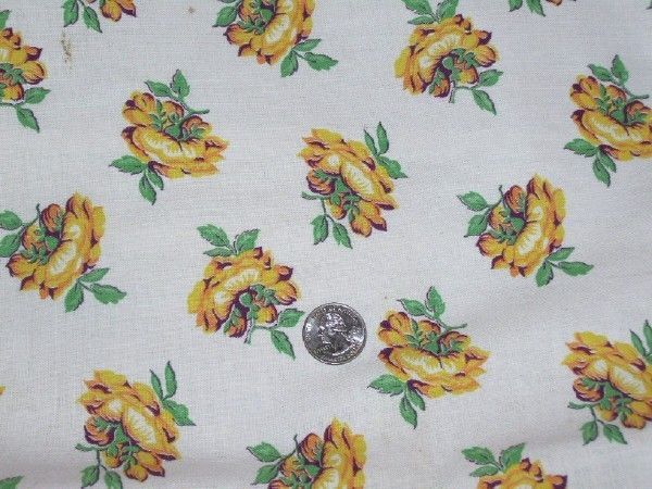 full vintage feedsack yellow brown flowers  12