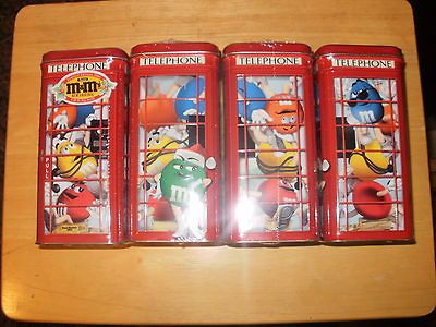 RARE   VHTF   M&M LOT OF 4   NEW   BRITISH TELEPHONE BOOTH METAL TINS 