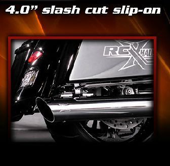 RC COMPONENTS CHROME 4 SLASH CUT SLIP ON MUFFLERS HARLEY STREET GLIDE 