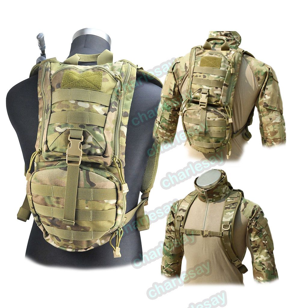 Tactical Hydration Backpack 3L bladder + hose AIRSOFT Hiking MULTICAM 