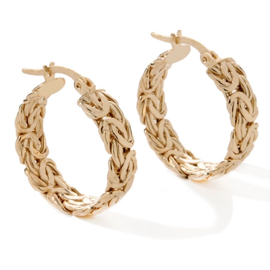 Technibond Byzantine Polished Hoop Earrings 14K Yellow Gold Clad 