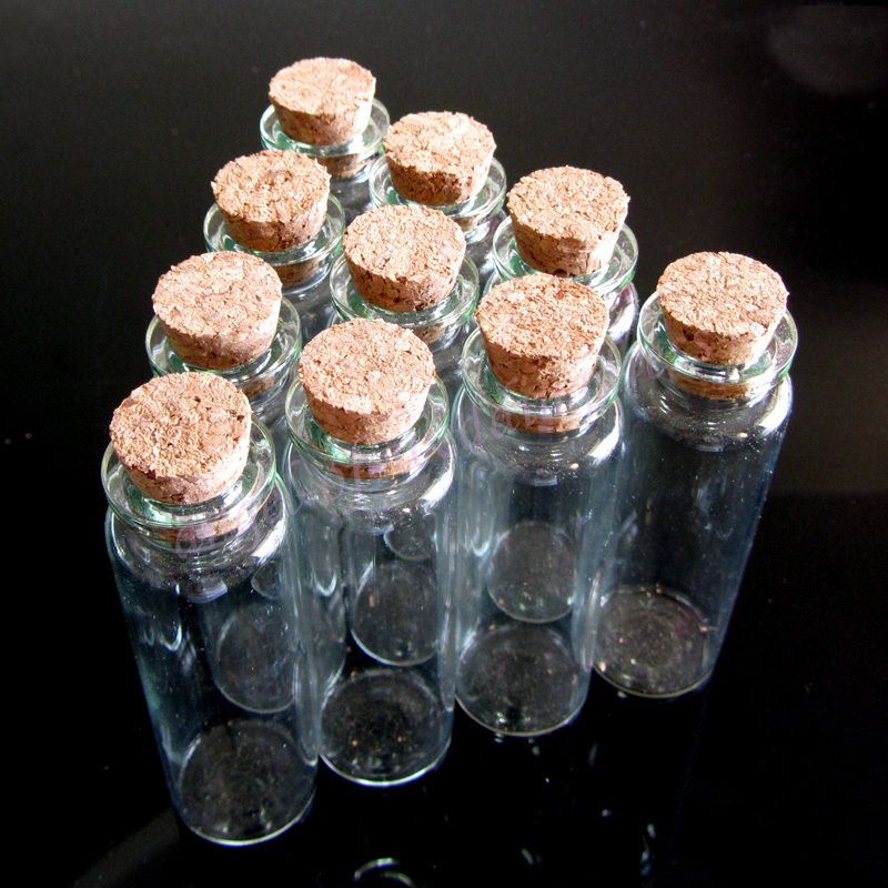 18 ml Wholesale Lot 10 Pcs 22x70 mm Clear With Cork Glass Bottles 