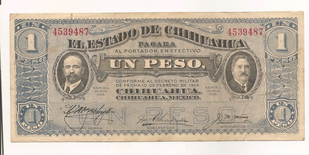 El Estado De Chihuahua Un Peso Seriel Junio 1915Serial Number 