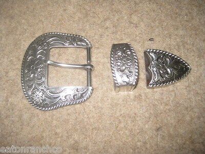 Antique Silver Western Belt Buckle Tip Kepper Set by Trail Dust Silver 