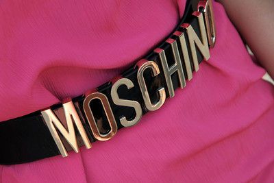 MOSCHINO Shiny/Matte Leather Belt + Gold Letters Vintage Fashion NEW