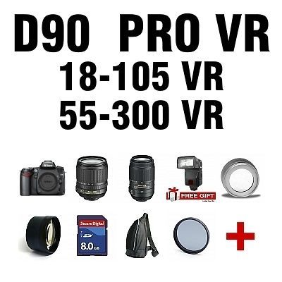 New D90 Camera +4 Lens VR Kit 18 105 VR + 70 300 VR +8 GB + TTL Flash 