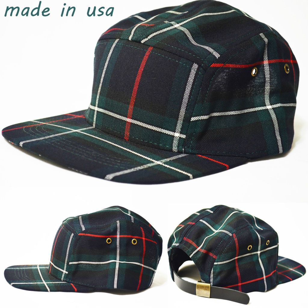   CAMP OLD SCHOOL FLAT BRIM SKATE BASEBALL CAP MADE IN USA PLAID 111