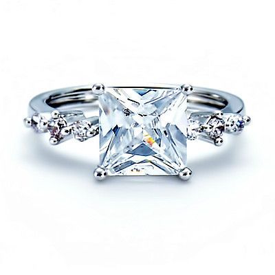 Carats Princess Cut Cubic Zirconia Platinum Tone Engagement 