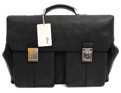 New BRIONI Italy Black Elephant Leather Briefcase Travel Duffle Bag 