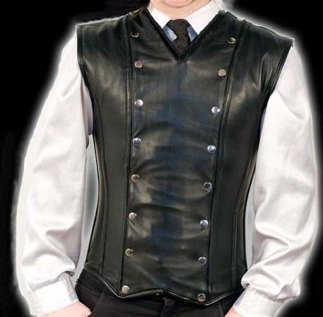 Mens Lambs Leather Steel Boned STEAMPUNK Waistcoat Vest Corset GOTH 