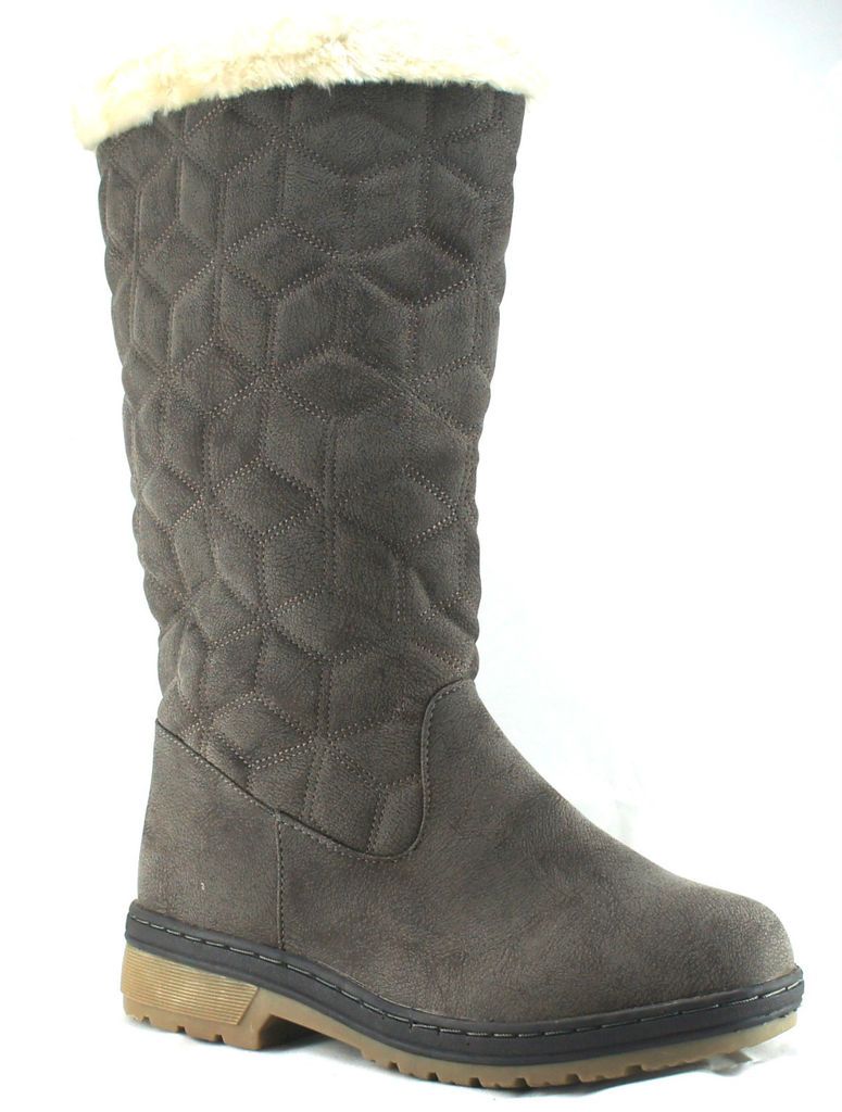 WOMENS LADIES LONG CALF FLAT ZIP HUNTER QUILTED BOOTS, GREY, UK 3 8 EU 