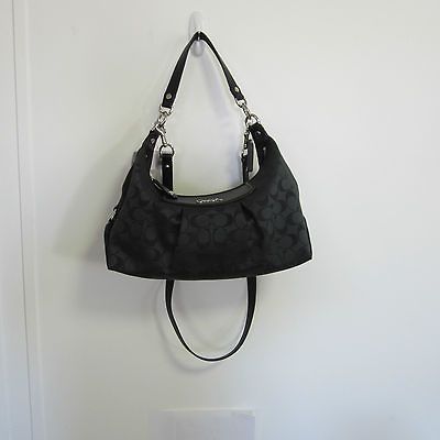 COACH ASHLEY SIGNATURE CONVERTIBLE HOBO F19766 BLACK 