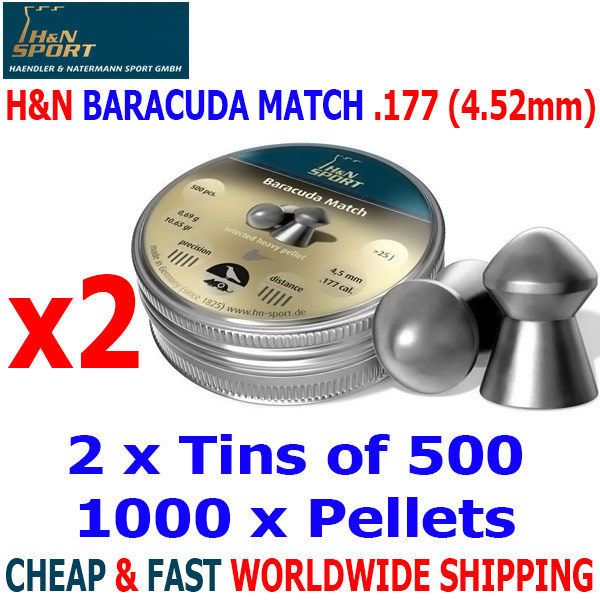 BARACUDA MATCH .177 4.52mm Airgun Pellets 2(tins)x500pcs HUNTING 