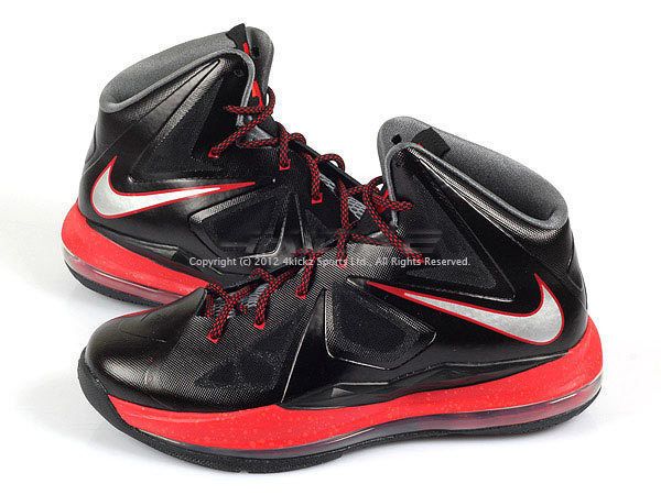 Nike LeBron X (GS) Black/Chrome U​niversity Red Grey Miami Heat Away 