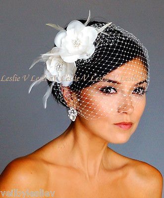   FLOWERS Fascinator Clips & RHINESTONE Birdcage Bridal VEIL 27 182(2