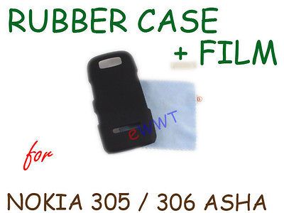   Rubberized Back Cover Hard Case+Film for Nokia 305 306 Asha ZVBC873