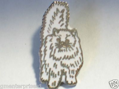 vintage white angora cat cloisonne pin 1a 