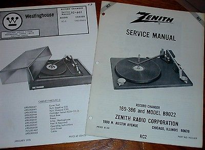   MANUALS Turntables # RC2 Westinghouse #TC 601 Zenith #169 386 B902