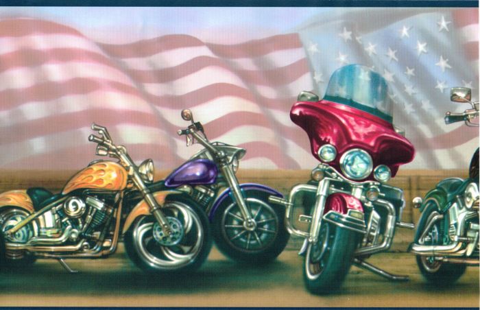 Harley Davidson  All American Flag Plus Eagle Wallpaper Border Wall 