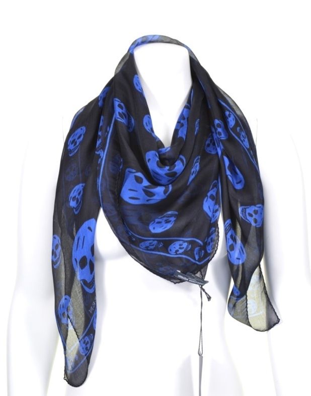 ALEXANDER McQUEEN BLACK BLUE SILK SKULL SCARF RARE COLOUR PERFECT GIFT 