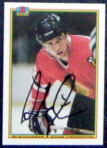 Adam Creighton Blackhawks 1990 Bowman Signed Card