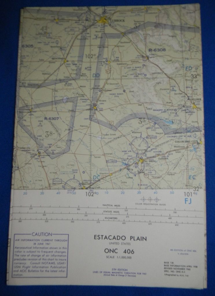 1961 USAF Map Aviation Sectional Chart Estacado Plain