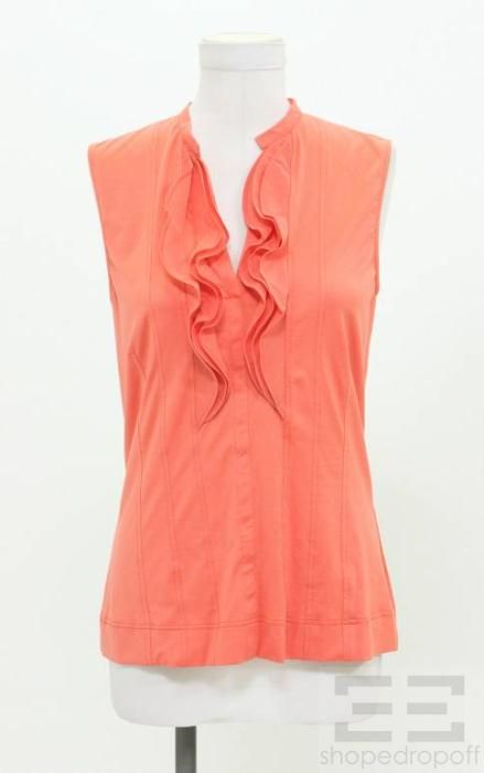 akris punto coral orange ruffle front top size 10