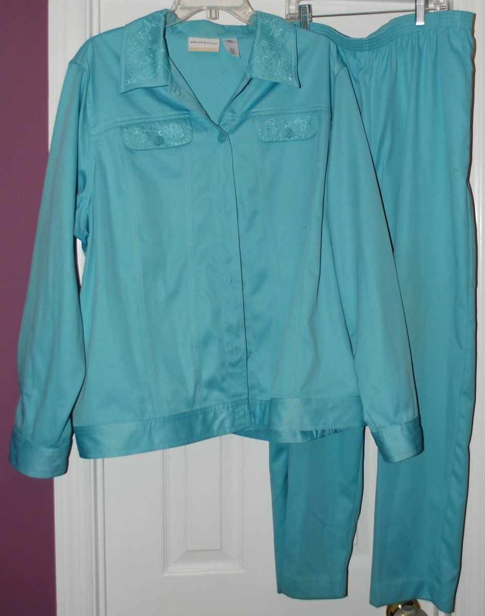 ALFRED DUNNER WOMENS GREEN PANT SUIT CASUAL SIZE 20 W 20W JACKET