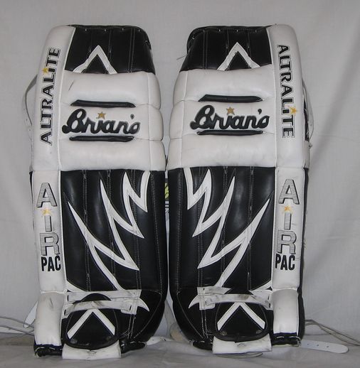 Used Brians Altralite Size 31 Black White Ice Hockey Goalie Leg Pads