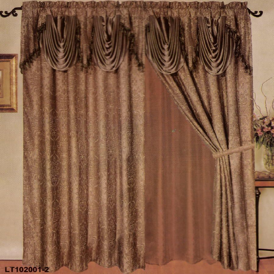 LUXURY PANELS VALANCE LINER CURTAIN SET WINDOW BROWN NEW DRAPES