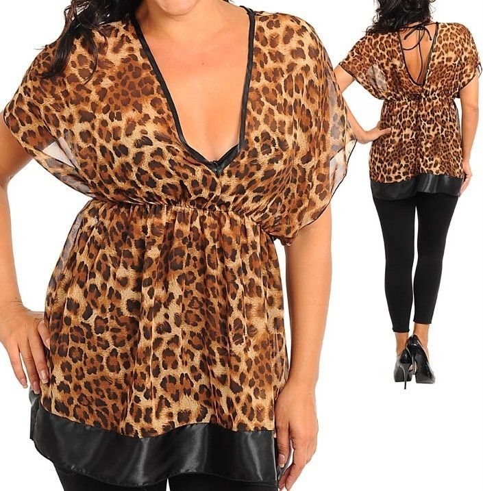 2X 2XL XXL 16 17 18 LEOPARD ANIMAL PRINT CHEETAH PLUS SIZE TOP SHIRT 