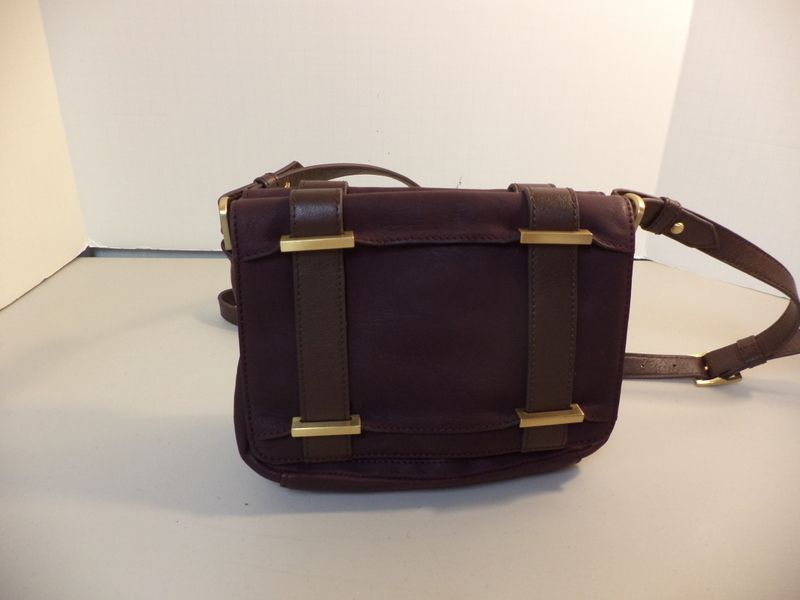 Allibelle Burgundy Leather Shoulder Bag with Brown Trim