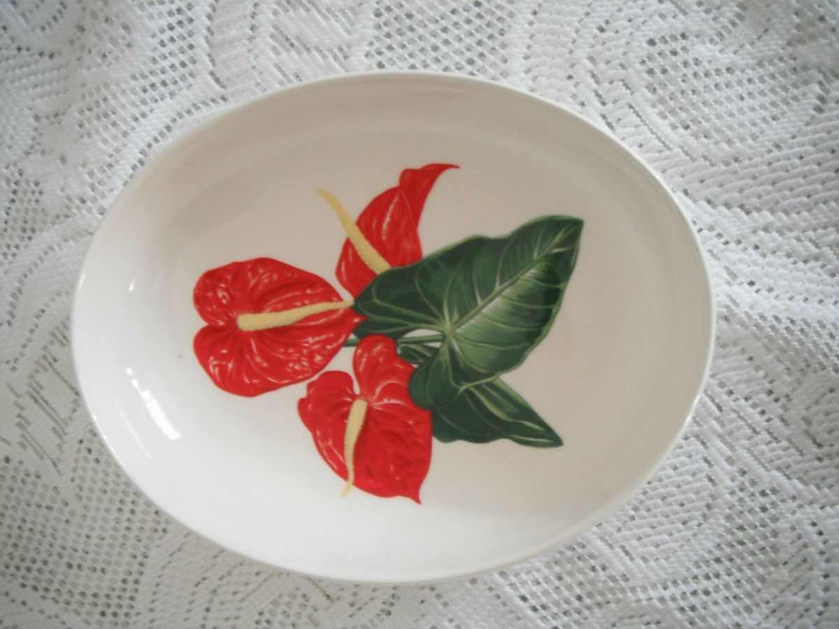 Santa Anita Ware Serving Dish Flowers of Hawaii Red Anthurium 