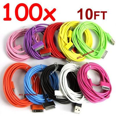 10ft 3M USB Data Sync Charger Cable Colors For iPads iPod i Phone 4 4S 