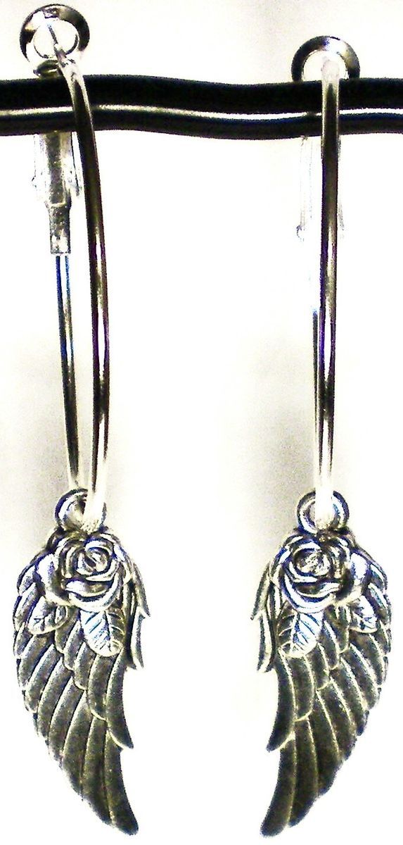 ANGEL WINGS & ROSE EARRINGS punk.goth.rockabilly.trendy.glam 