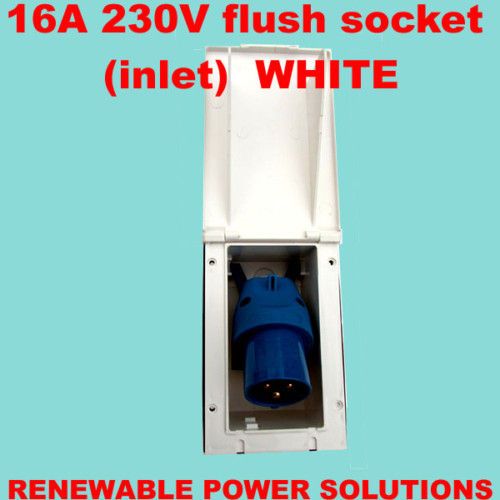 MAINS 230V 16A FLUSH HOOK UP SOCKET INLET WHITE CARAVAN MOTORHOME 