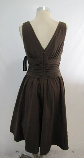 New Jessica Howard Brown Jersey/ Taffeta V Neck Ruched Waist A Line 