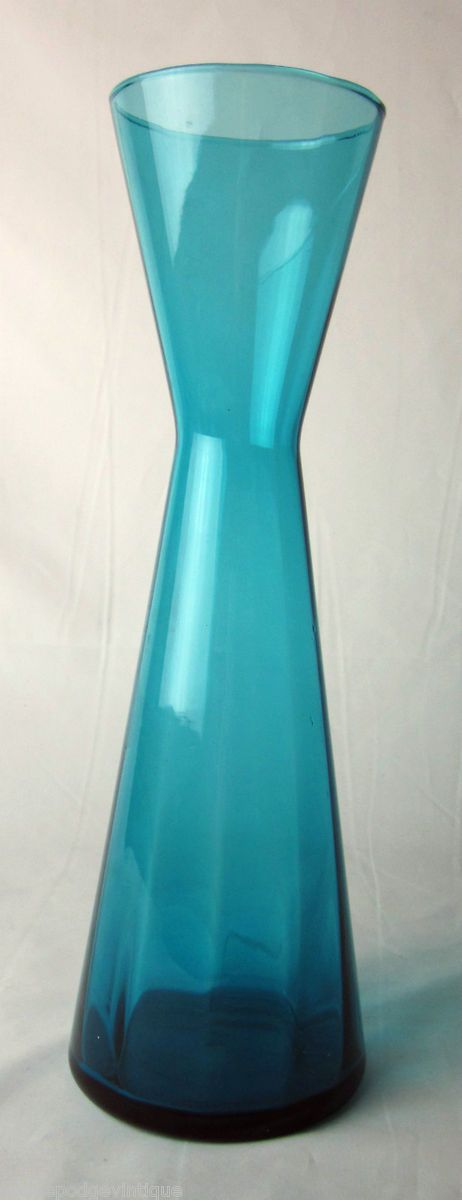 Vintage Mid Century Modern Blenko Glass Tall Blue Vase